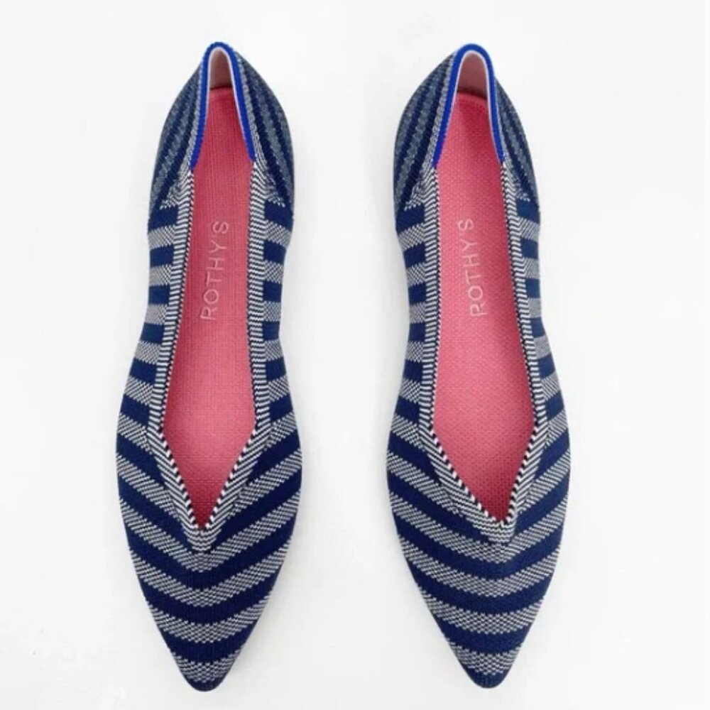 Rothy’s The Point Riviera Stripe Blue Navy Silver 9.5